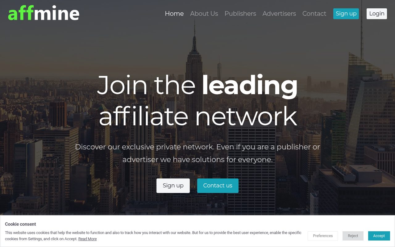 Affmine website screenshot